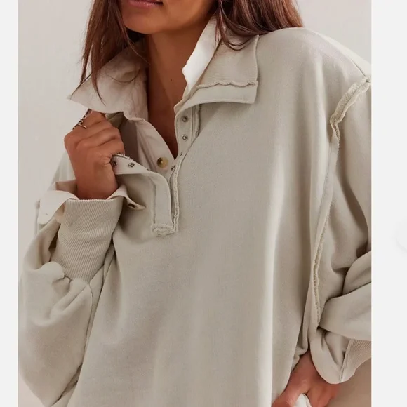 FP We The Free Camden Henley Sweatshirt in Grey Opal sz lg NWT - Picture 3 of 9